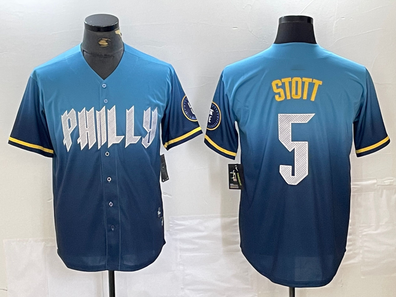 Custom #5 Blue 2024 PHI Baseball Shirt Top