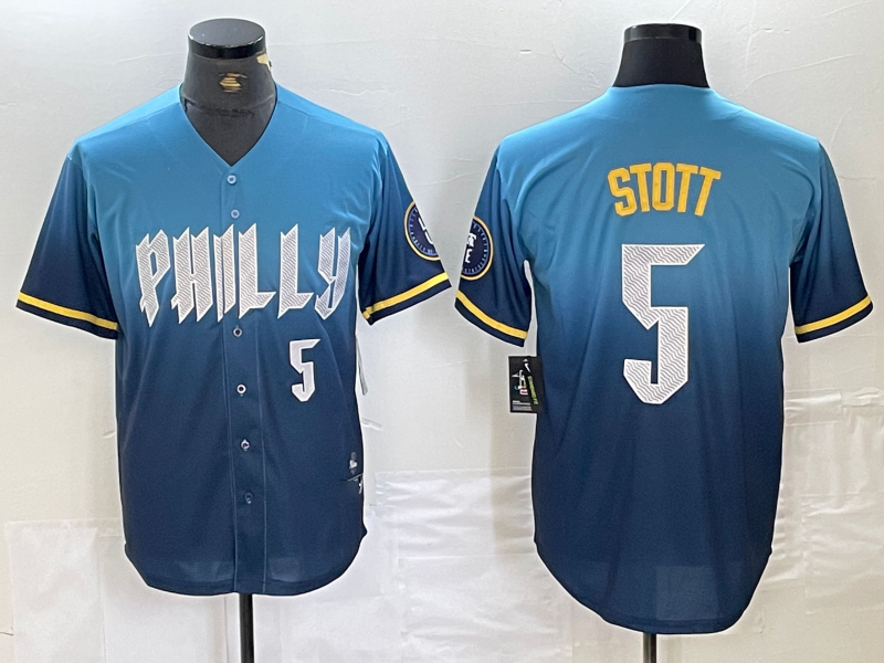 Custom #5 Blue 2024 PHI Baseball Shirt Top