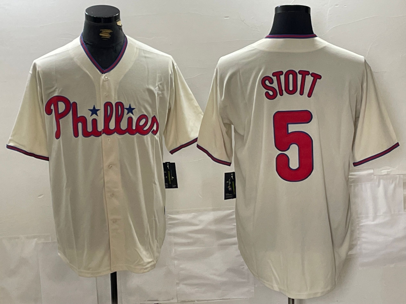 Custom #5 Cream PHI Baseball Shirt Top