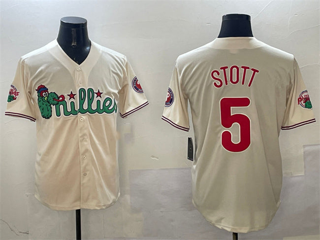 Custom #5 Cream PHI Baseball Shirt Top