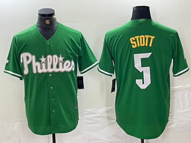 Custom #5 Green 2024 City Connect PHI Baseball Shirt Top