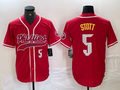 Custom #5 Red PHI Baseball Shirt Top