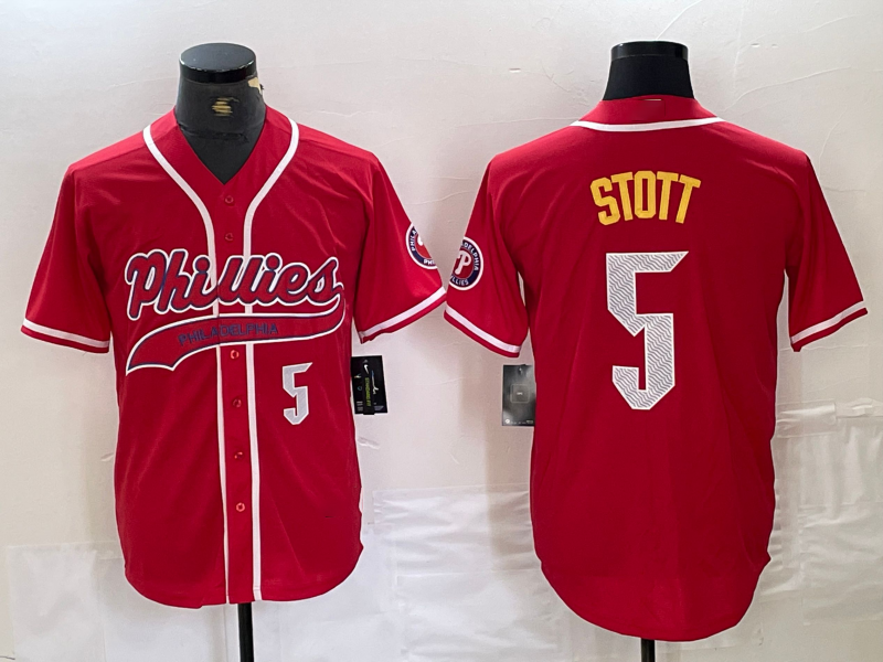 Custom #5 Red PHI Baseball Shirt Top