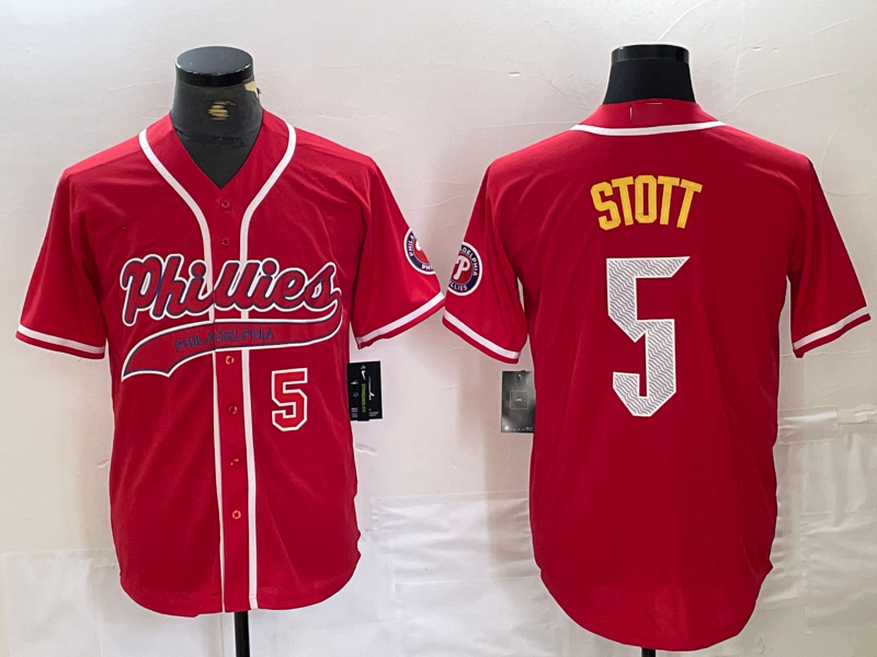 Custom #5 Red PHI Baseball Shirt Top