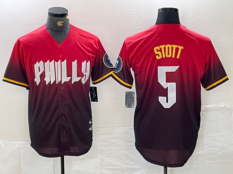 Custom #5 Red 2024 PHI Baseball Shirt Top