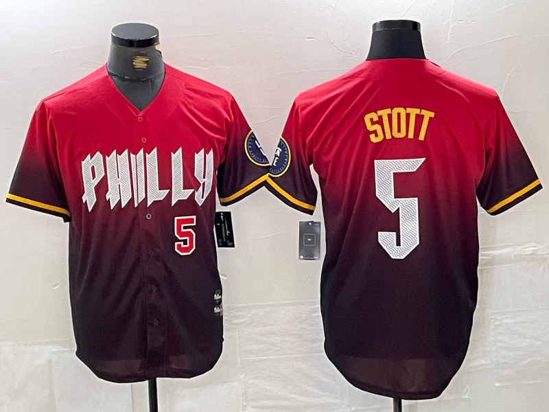 Custom #5 Red 2024 PHI Baseball Shirt Top