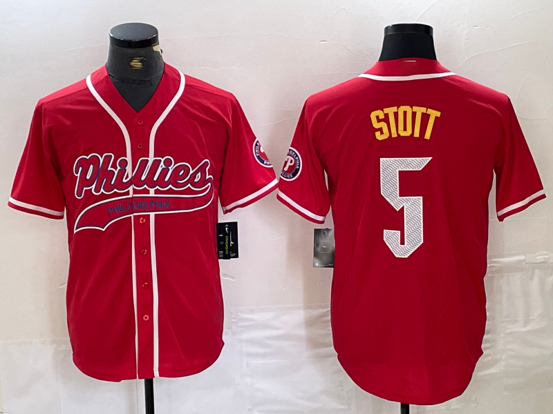 Custom #5 Red PHI Baseball Shirt Top