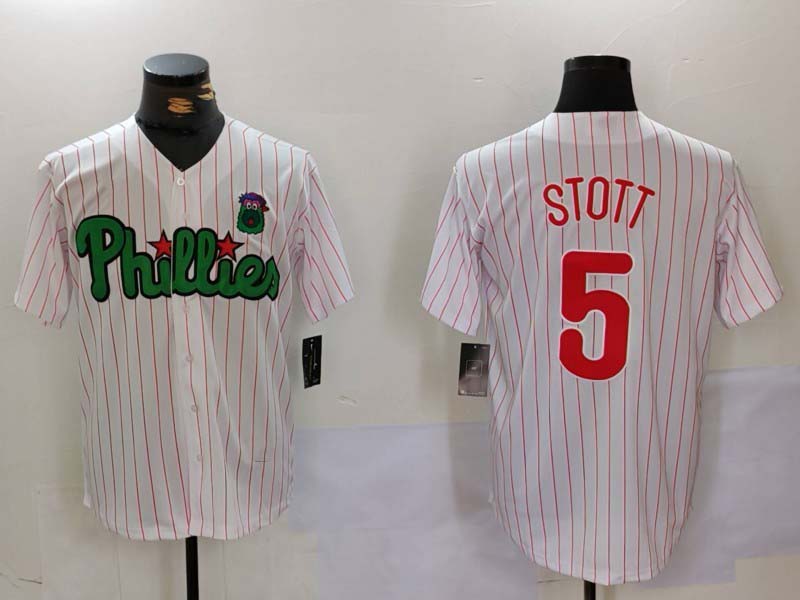 Custom #5 White PHI Baseball Shirt Top