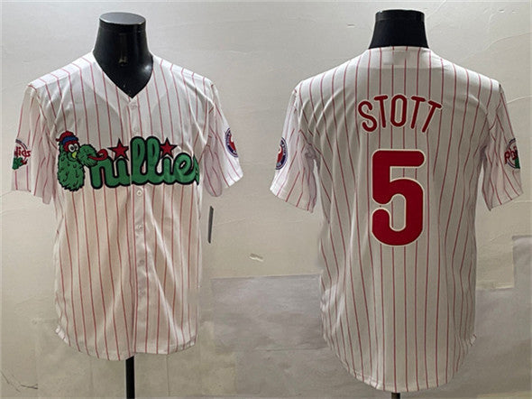 Custom #5 White PHI Baseball Shirt Top