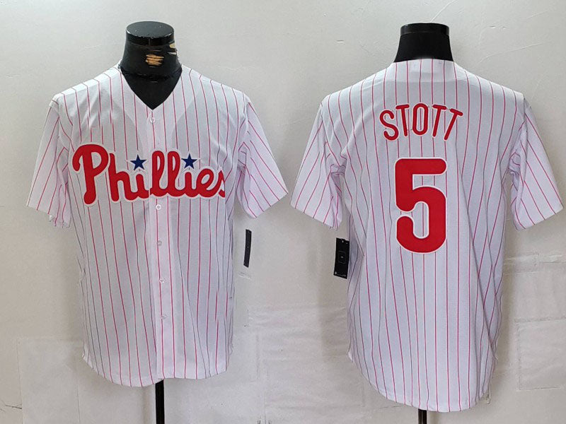 Custom #5 White PHI Baseball Shirt Top