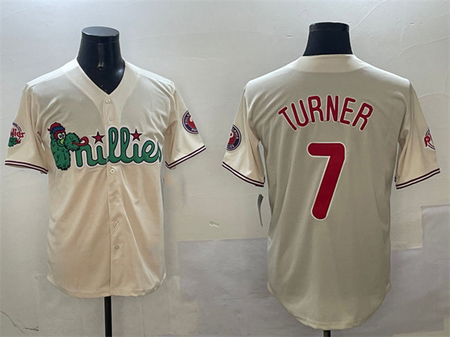 Custom #7 Cream PHI Baseball Shirt Top