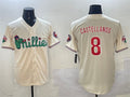 Custom #8 Cream PHI Baseball Shirt Top