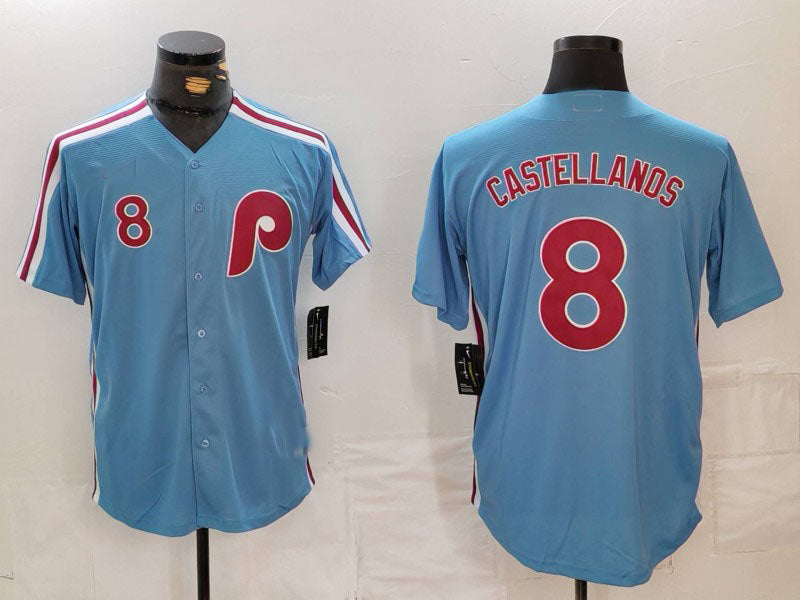 Custom #8 Light Blue PHI Baseball Shirt Top