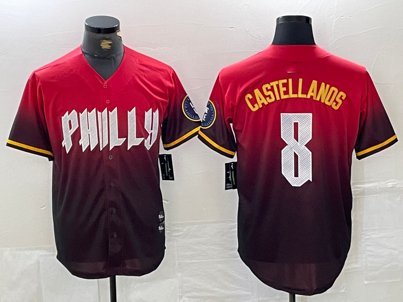 Custom #8 Red 2024 PHI Baseball Shirt Top