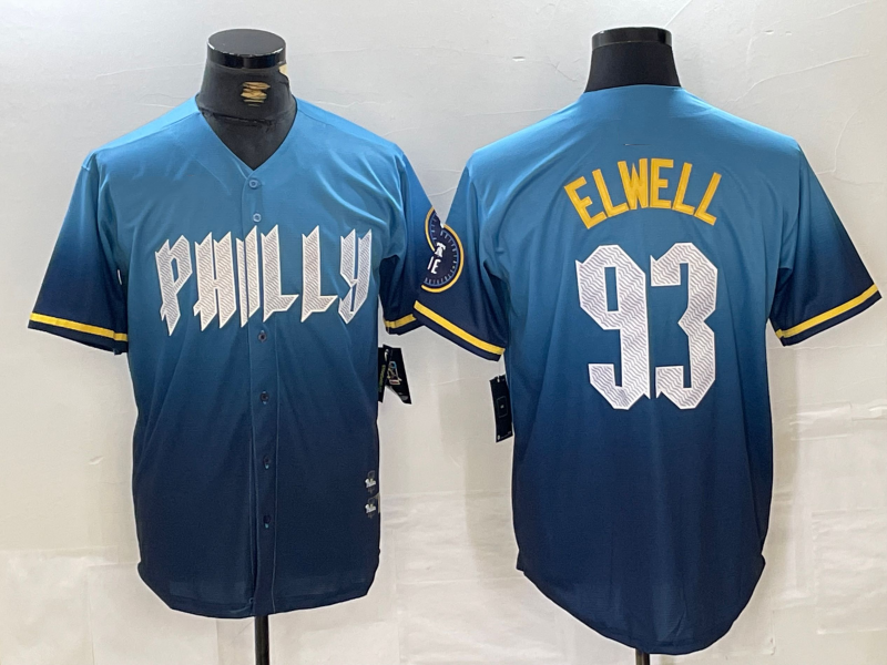 Custom #93 Blue 2024 City Connect PHI Baseball Shirt Top