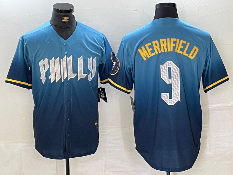 Custom #9 Blue 2024 City Connect PHI Baseball Shirt Top
