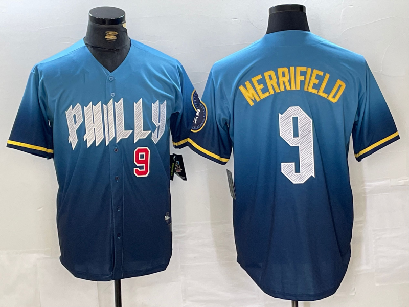 Custom #9 Blue 2024 City Connect PHI Baseball Shirt Top