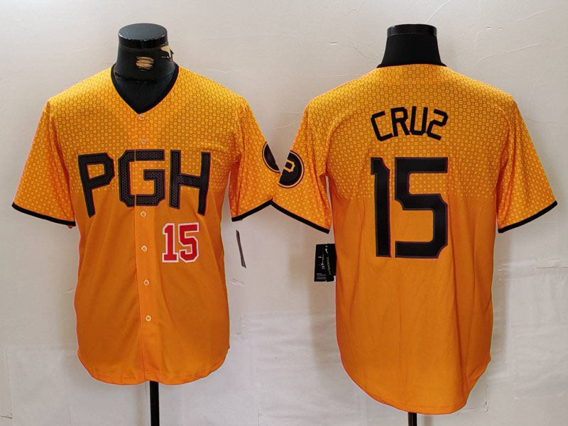Custom #15 Yellow 2023 City Connect PIT Baseball Shirt Top
