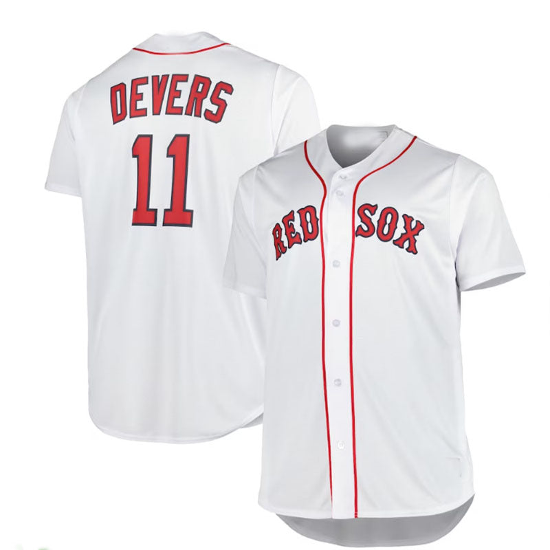 Custom #11 White BOS Baseball Shirt Top