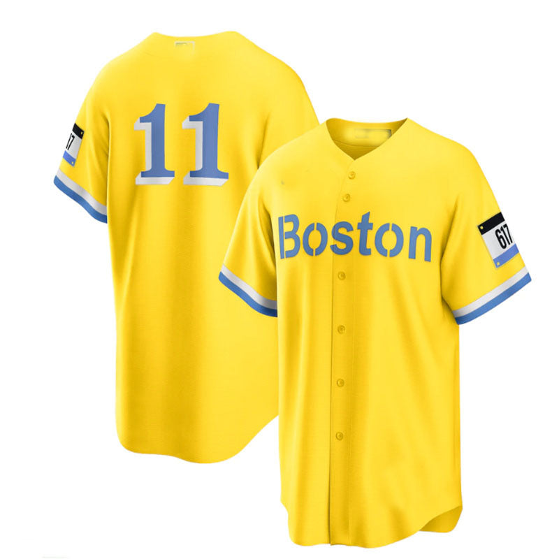 Custom #11 Light Blue City Connect BOS Baseball Shirt Top