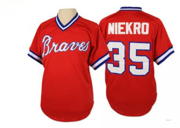 Custom #35 Red 1980 Throwback ATL Baseball Shirt Top