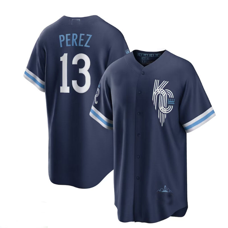 Custom #13 Navy 2022 City Connect KC Baseball Shirt Top