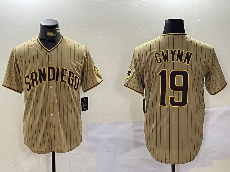 Custom #19 Khaki SD Baseball Shirt Top