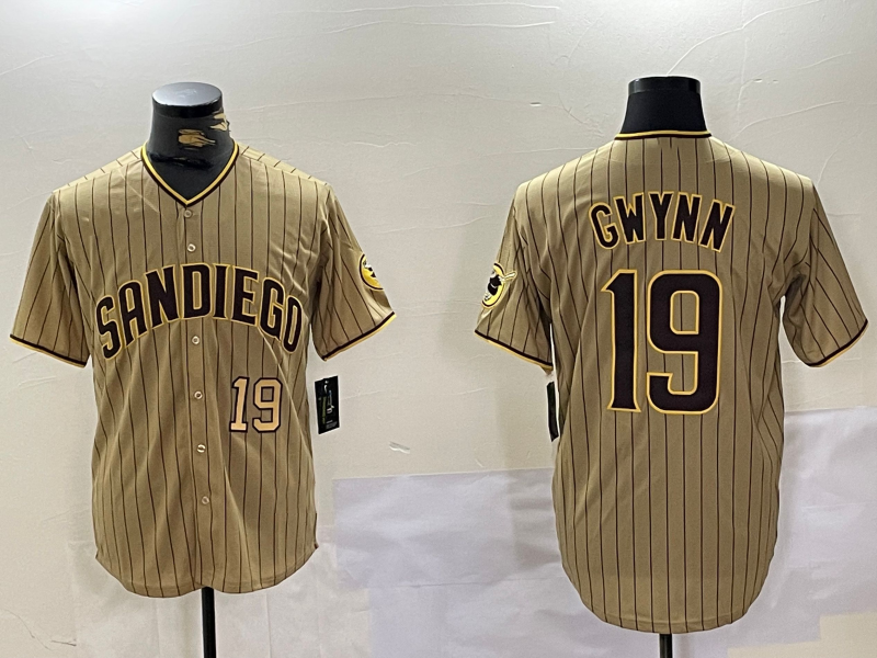 Custom #19 Khaki SD Baseball Shirt Top