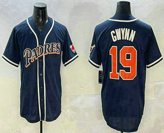 Custom #19 Navy Blue SD Baseball Shirt Top