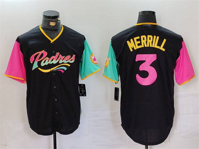 Custom #3 Black City Connect SD Baseball Shirt Top