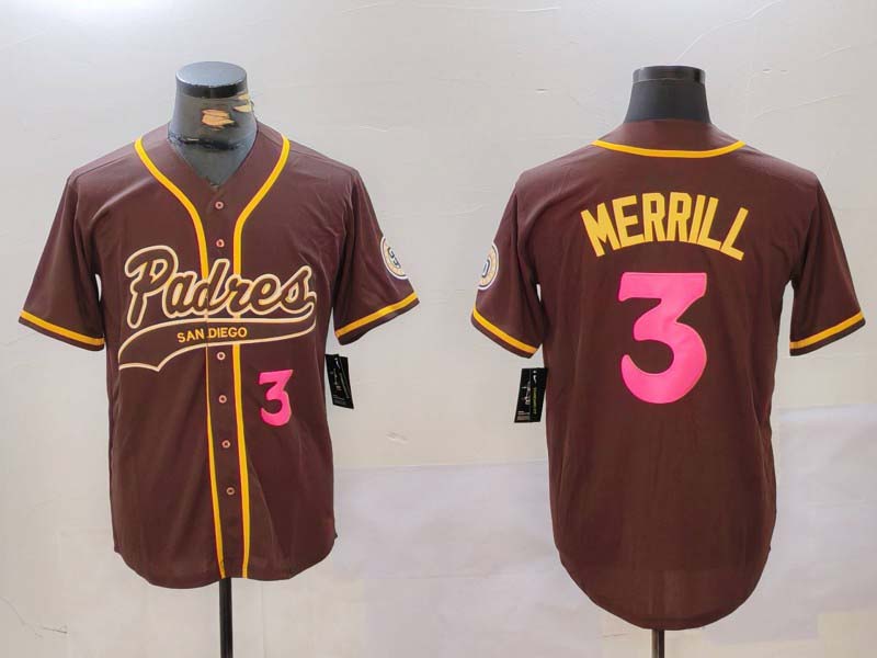 Custom #3 Brown SD Baseball Shirt Top