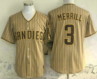 Custom #3 Khaki SD Baseball Shirt Top