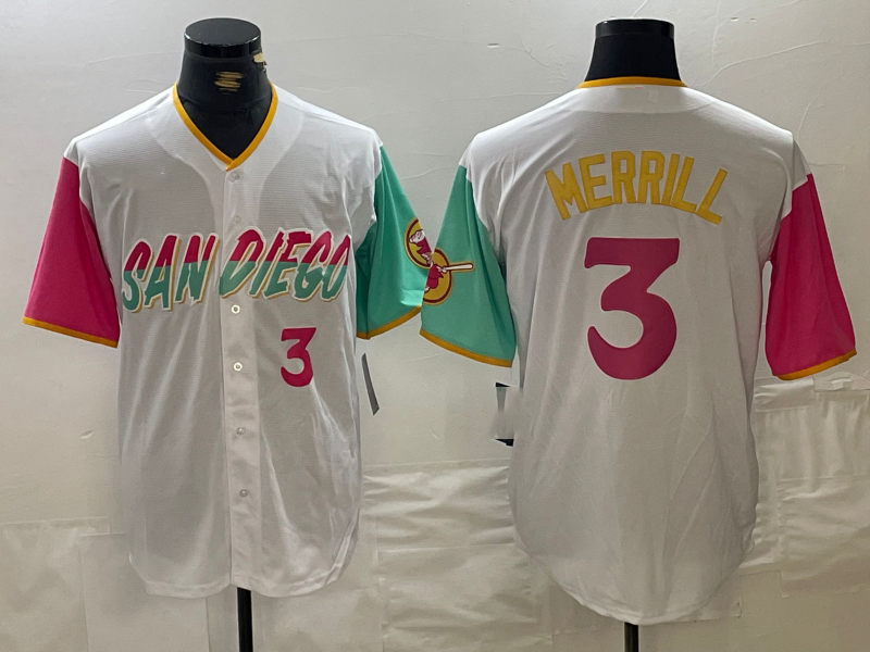 Custom #3 White 2023 City Connect SD Baseball Shirt Top