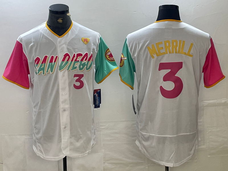 Custom #3 White 2024 City Connect SD Baseball Shirt Top