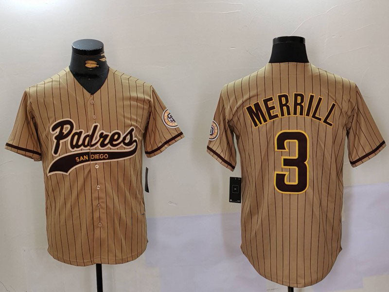 Custom #3 Tan 2023 SD Baseball Shirt Top