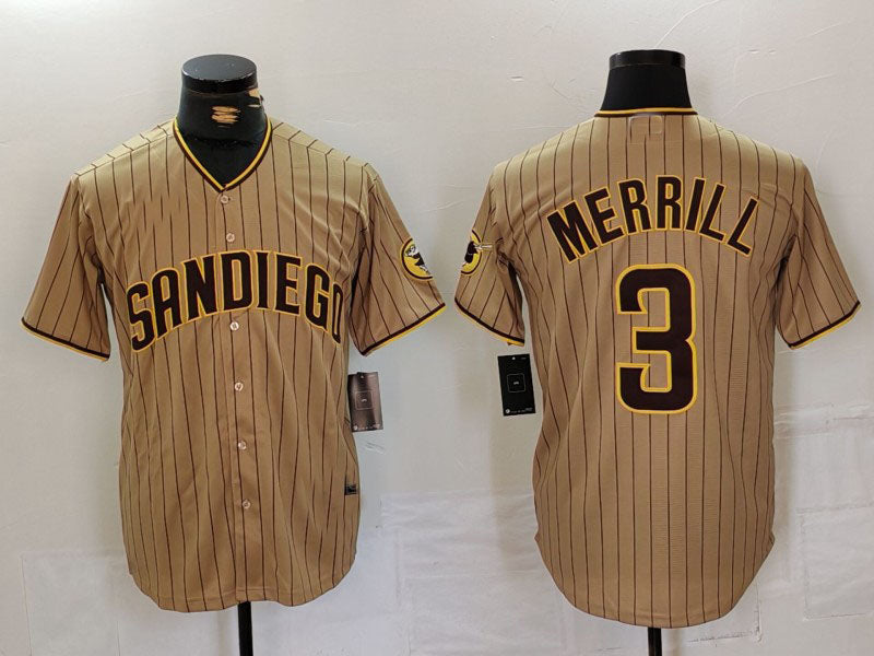 Custom #3 Tan 2023 SD Baseball Shirt Top