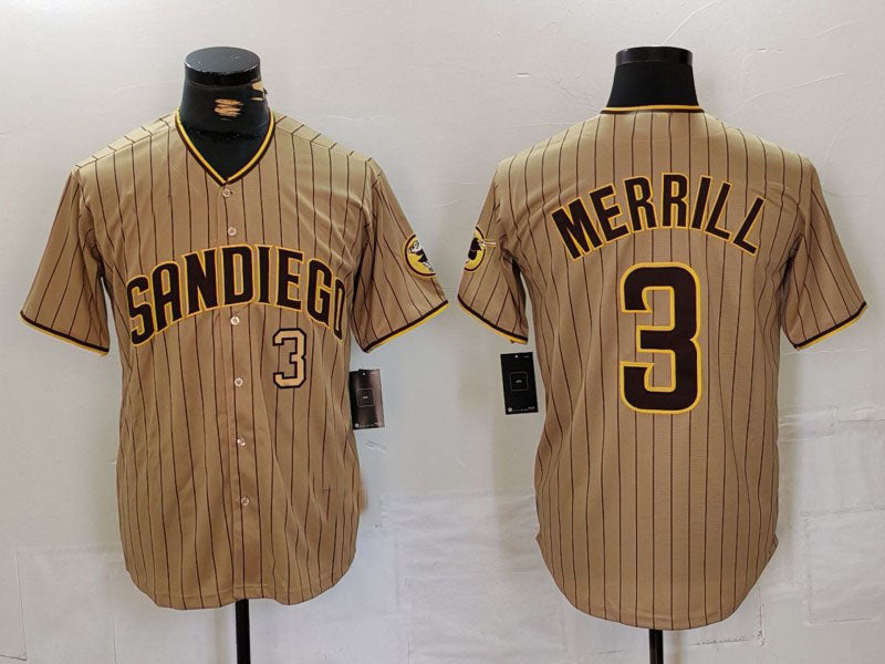 Custom #3 Tan 2023 SD Baseball Shirt Top