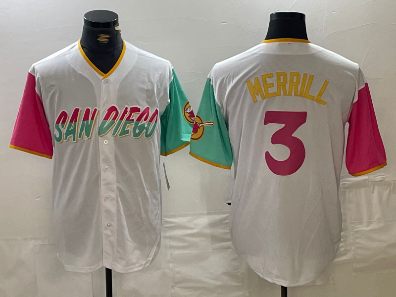Custom #3 White 2023 City Connect SD Baseball Shirt Top