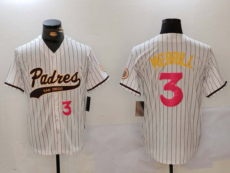 Custom #3 White SD Baseball Shirt Top