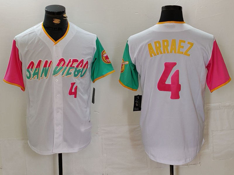 Custom #4 White 2023 City Connect SD Baseball Shirt Top