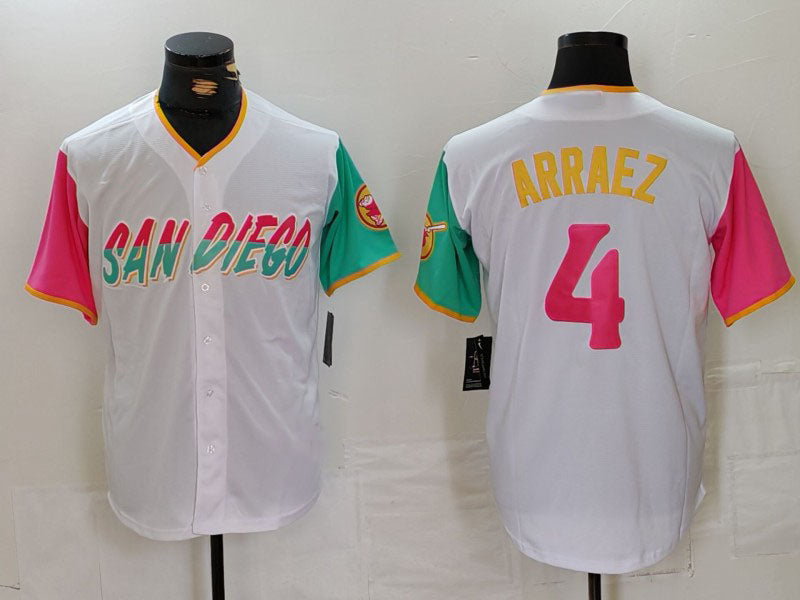 Custom #4 White 2023 City Connect SD Baseball Shirt Top