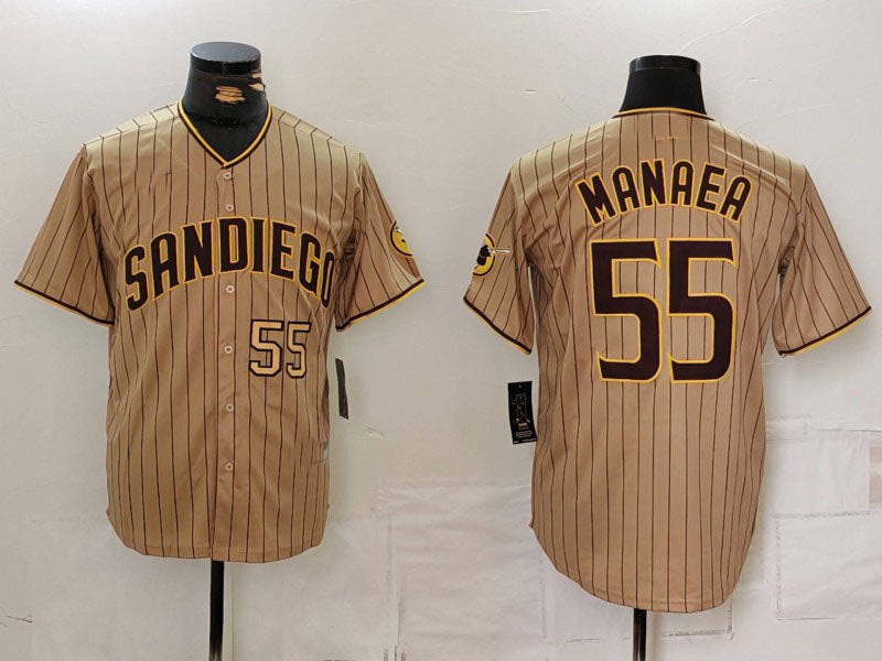 Custom #55 Khaki SD Baseball Shirt Top