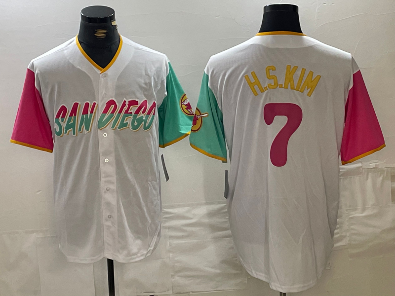 Custom #7 White 2023 City Connect SD Baseball Shirt Top