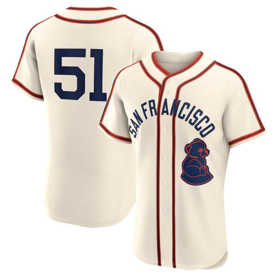 Custom #51 Cream 2024 SF Baseball Shirt Top