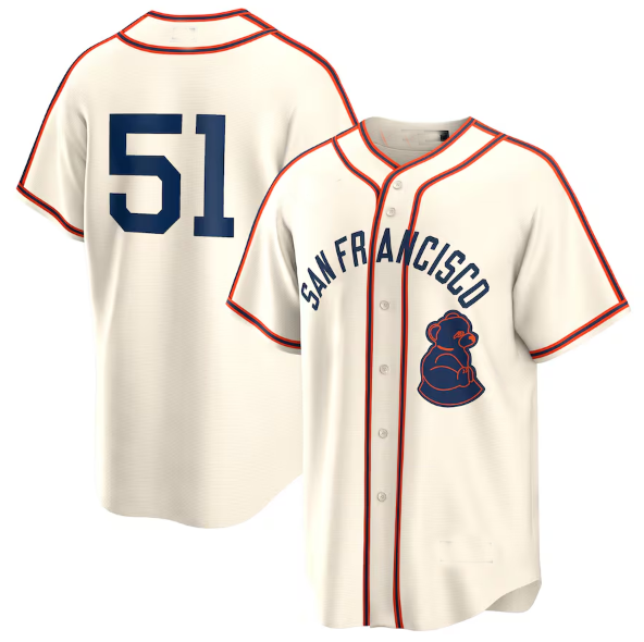 Custom #51 Cream 2024 SF Baseball Shirt Top