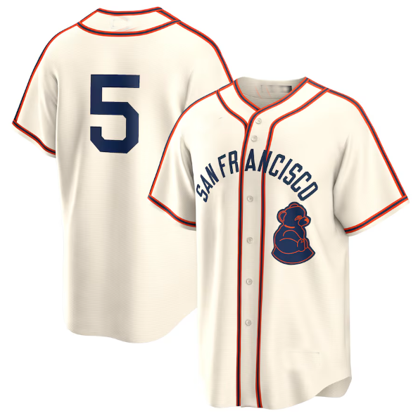 Custom #5 Cream 2024 SF Baseball Shirt Top