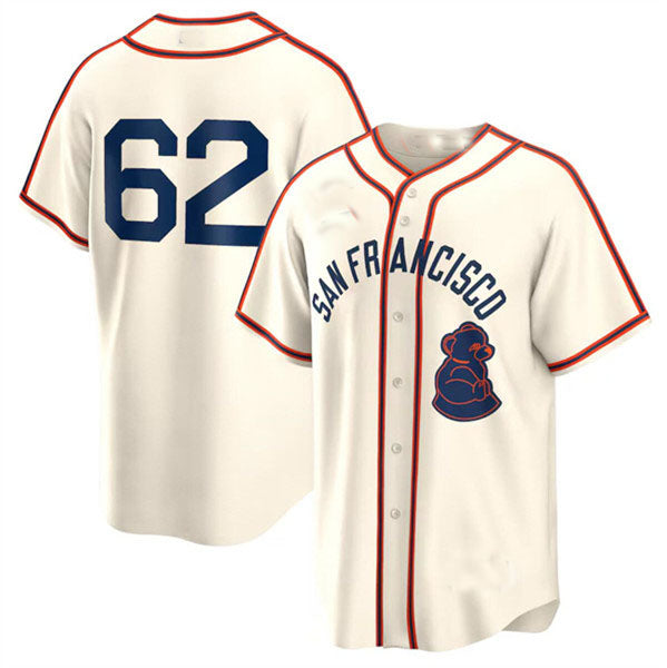 Custom #62 Cream 2024 SF Baseball Shirt Top