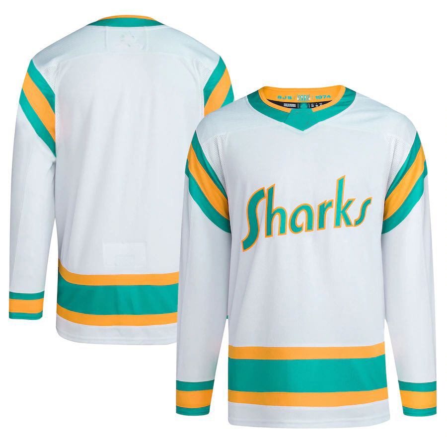 Custom White Retro SJS Hockey Shirt Top