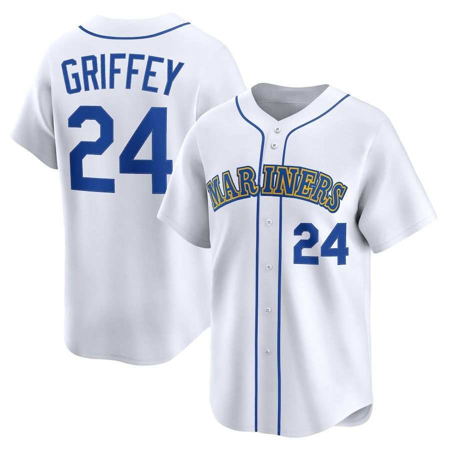 Custom #24 White Throwback SEA Baseball Shirt Top
