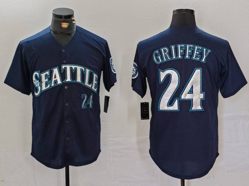 Custom #24 Navy SEA Baseball Shirt Top